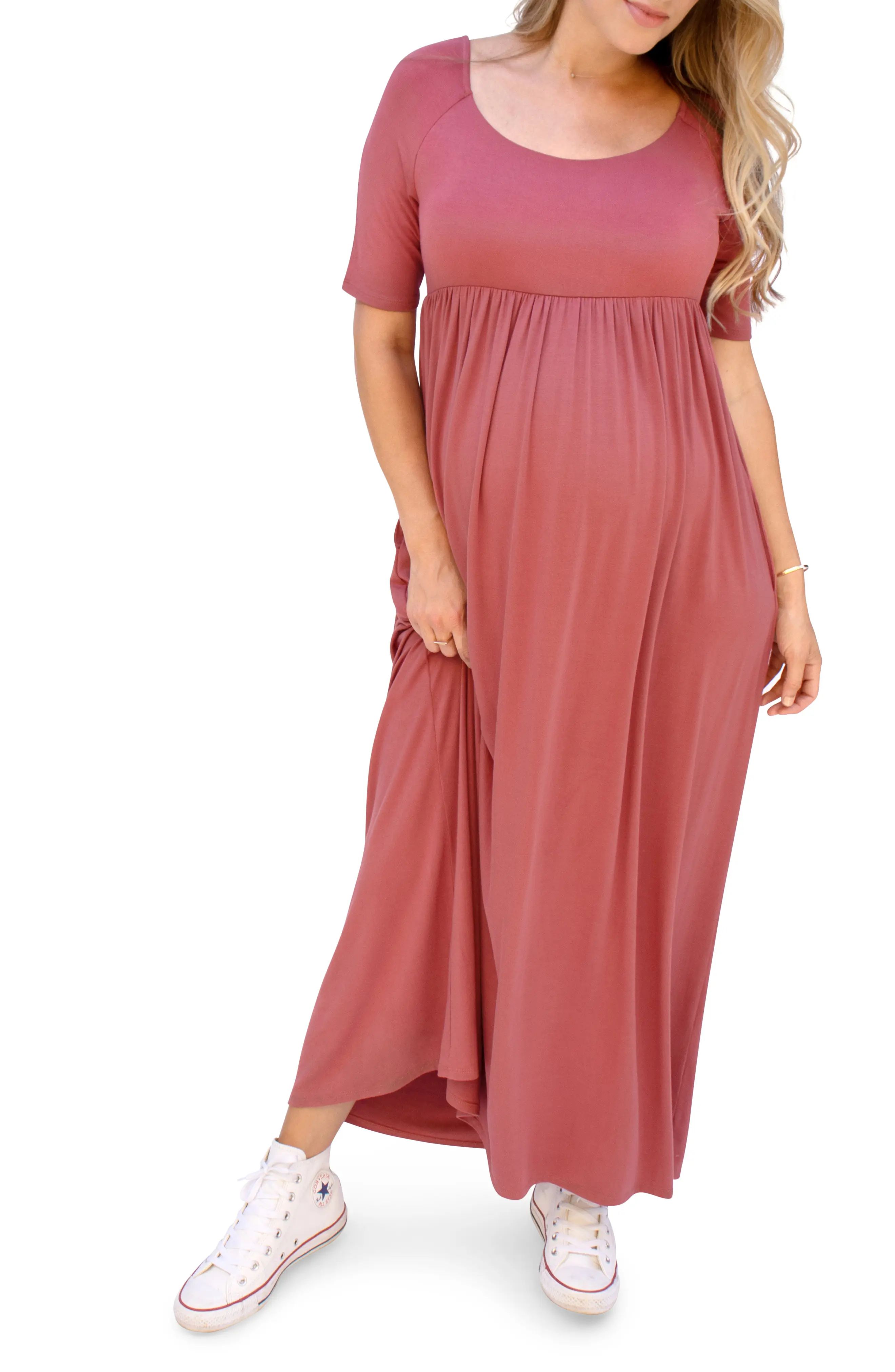 Women's Ingrid & Isabel Elbow Sleeve Maternity Maxi Dress, Size X-Large - Pink | Nordstrom