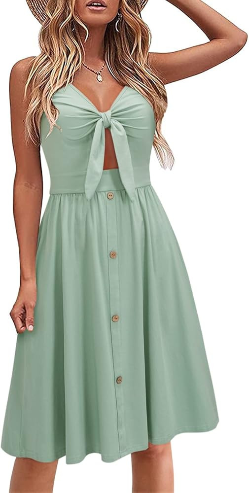 VOTEPRETTY Women's Summer Dresses Spring Sundresses Beach Clothes Outfit Vacation 2024 V Neck Cas... | Amazon (US)