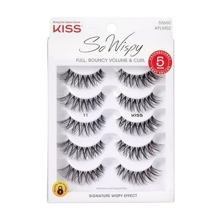 KISS So Wispy False Eyelashes Style #11 12 mm Includes 5 Pairs Of Lashes Contact Lens Friendly Easy to Apply Reusable Strip Lashes Glue On Mulitpack | Walmart (US)