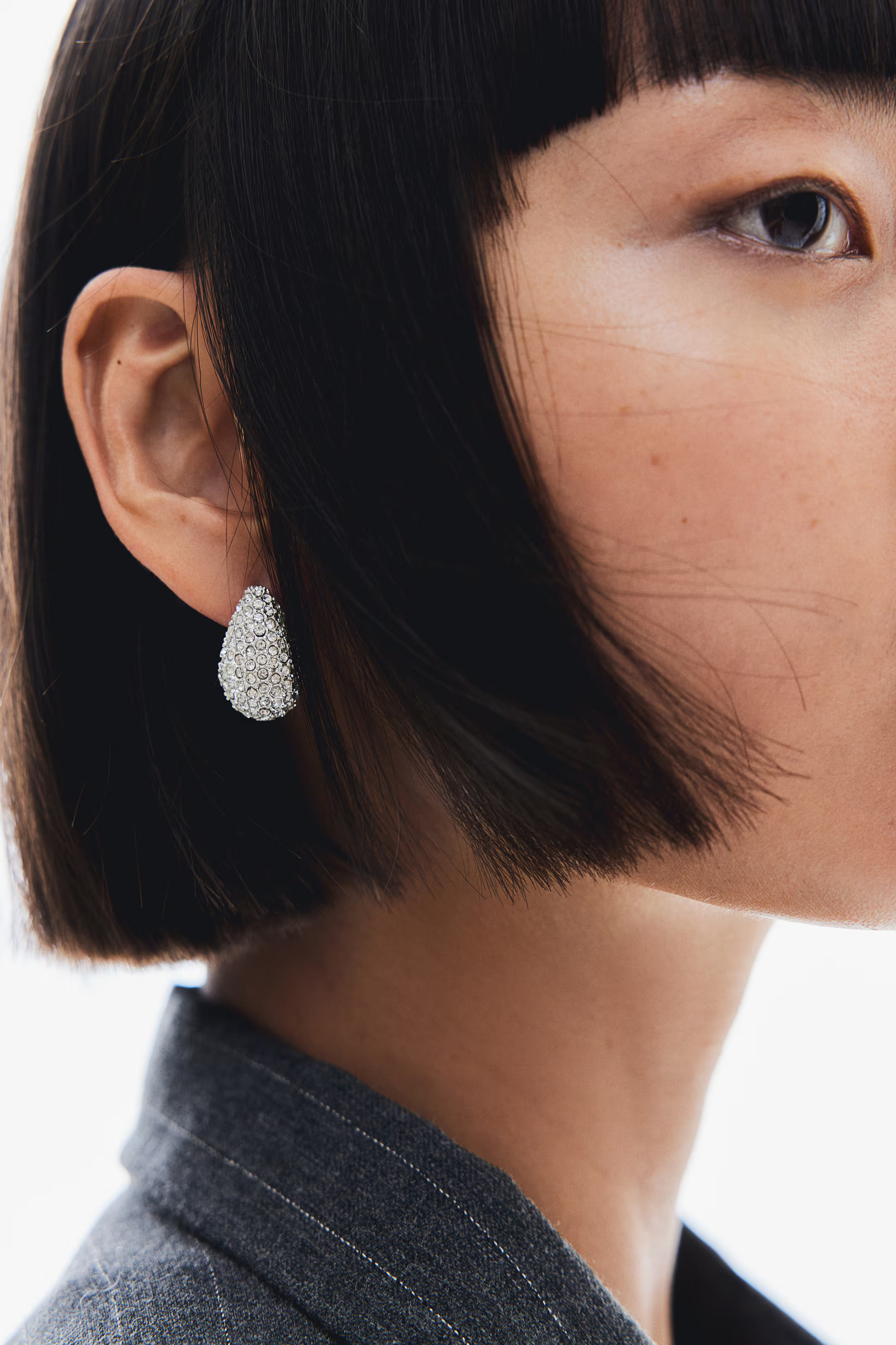Rhinestone-Decorated Dome Earrings | H&M (US + CA)