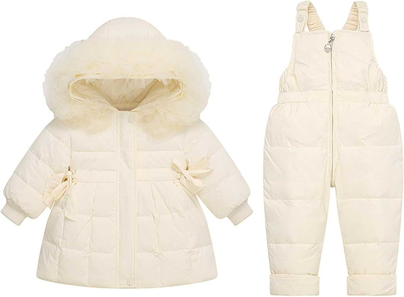 TAOJIAN Infant and Toddler Baby Girls Snowsuit, Winter Duck Down Hooded Jacket +Bib Pants 2 Piece... | Amazon (US)