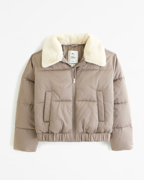 Women's Faux Fur Collar Mini Ultra Puffer | Women's Coats & Jackets | Abercrombie.com | Abercrombie & Fitch (US)