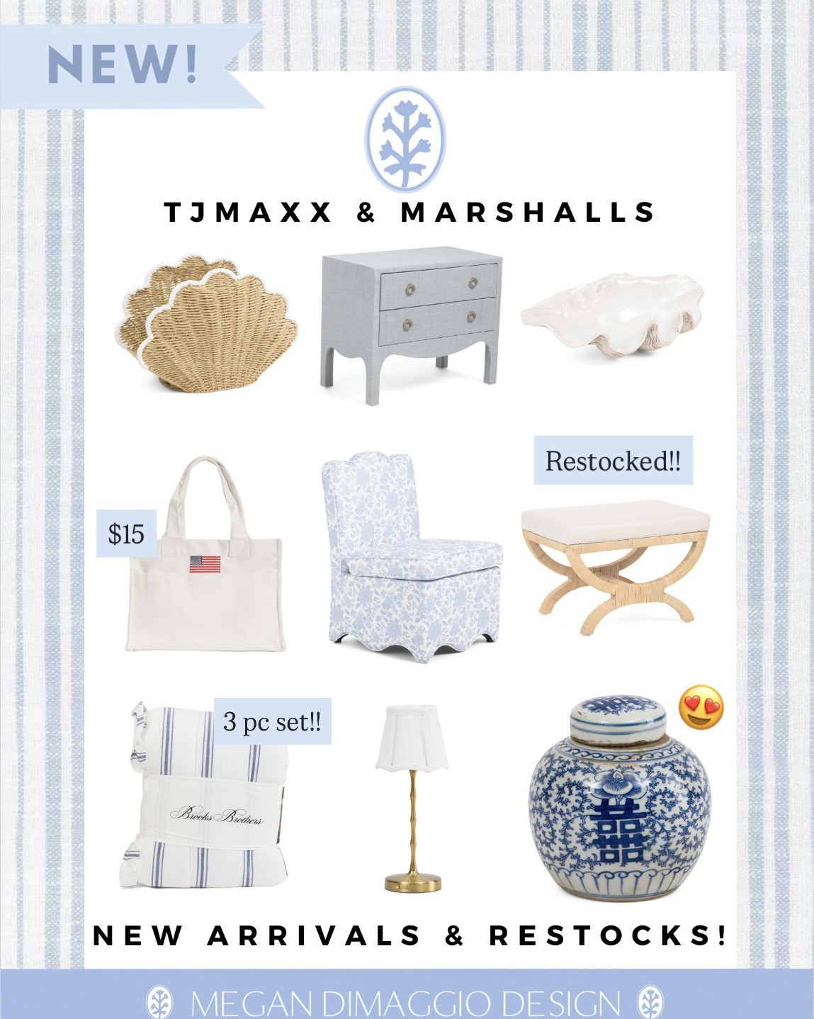 TGIF!! Pretty new arrivals for the coastal home just dropped!! Plus restocks of some favs that sold out fast the last time!! Swipe to see even more!! 😍