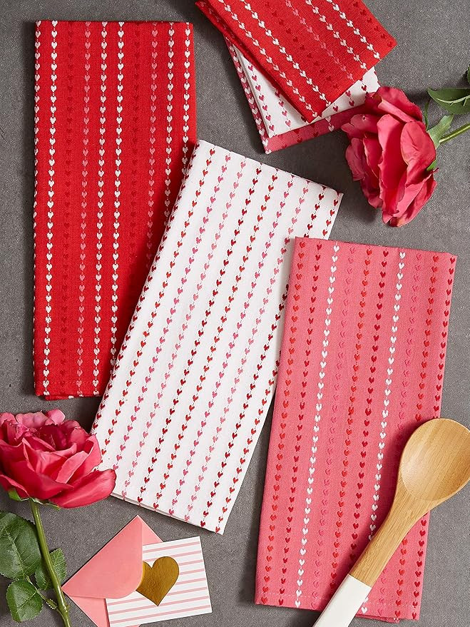 DII Valentine's Day Collection Kitchen, Dishtowel/Dishcloth Set, Hearts Dobby Stripe, 6 Piece | Amazon (US)