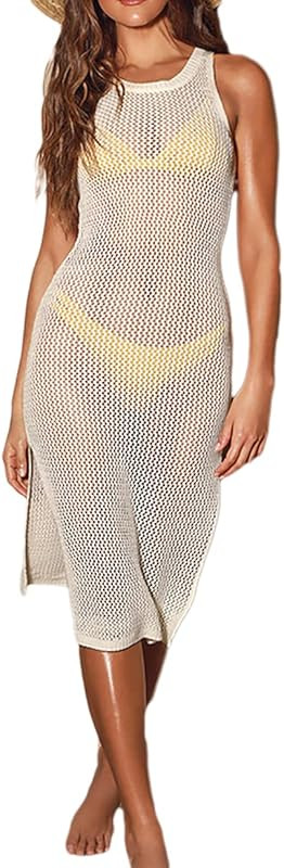 AILUNSNIKA Tunic Swimwear Cover Up Crochet Hollow Beach Bikini Dress for Women | Amazon (US)