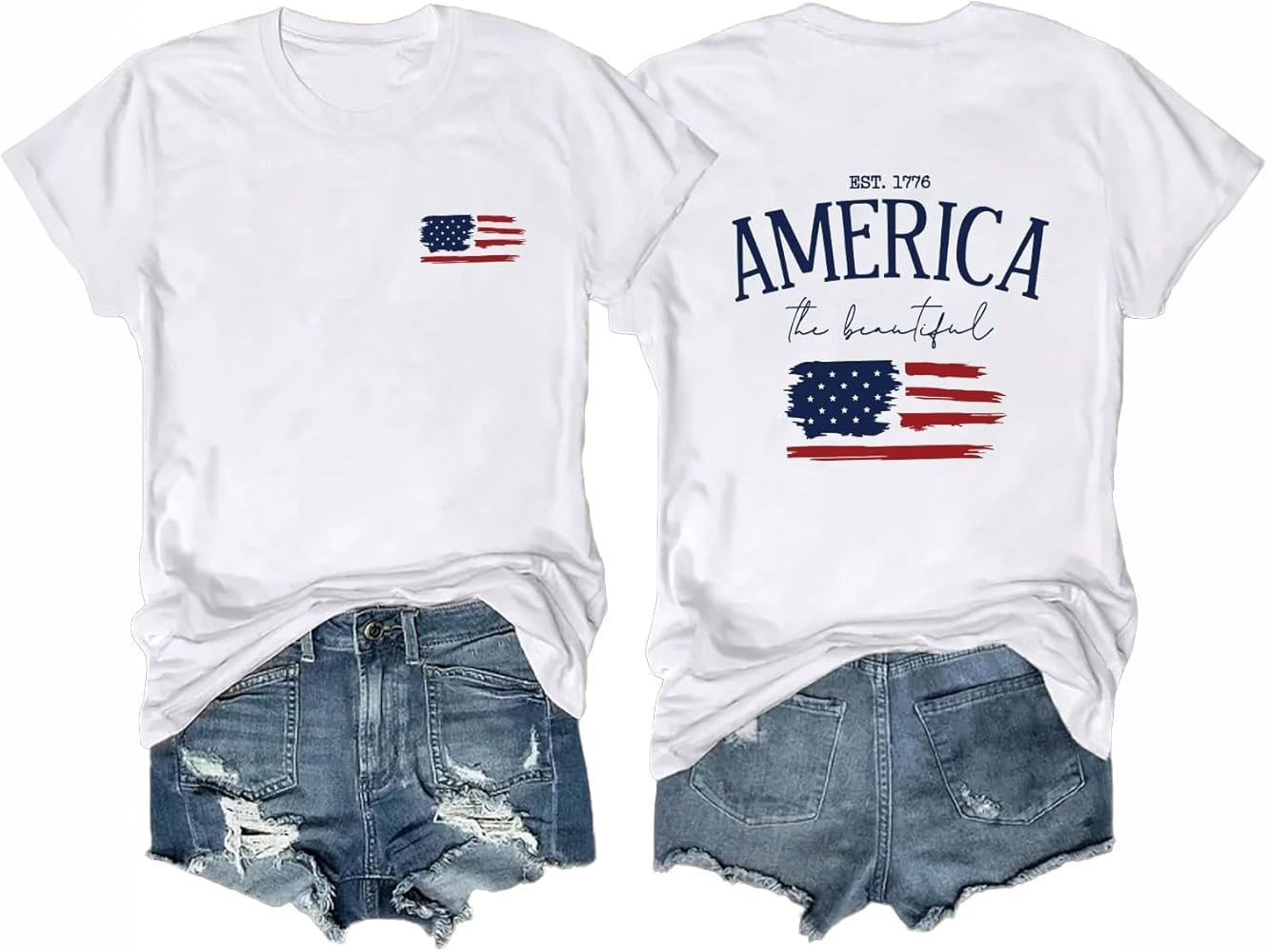 Women's 4th of July Outfits USA Shirt Memorial Day Red White and Blue Patriotic Shirts American F... | Amazon (US)