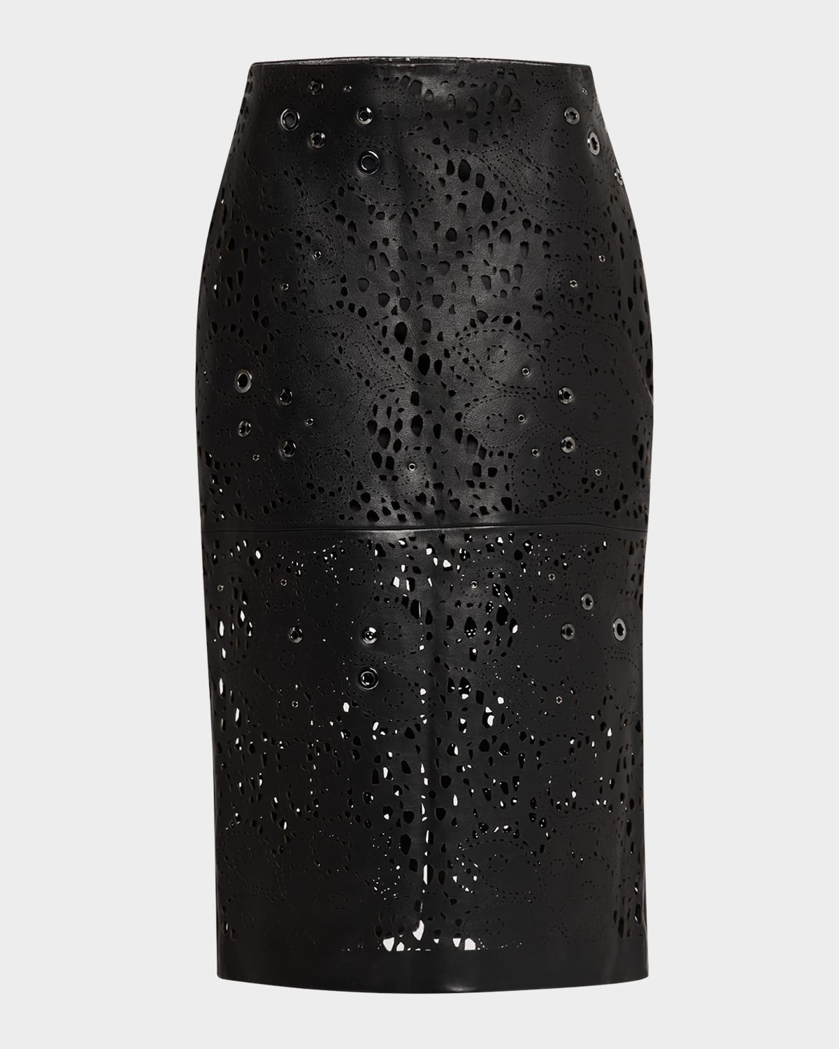 Lace Lasercut Leather Embellished Midi Skirt | Neiman Marcus