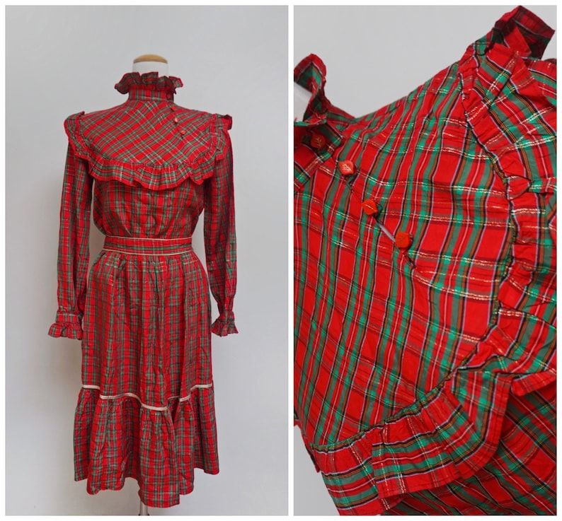 1970s Prairie Co-ord Tartan Set Skirt & Blouse Prairie - Etsy UK | Etsy (UK)