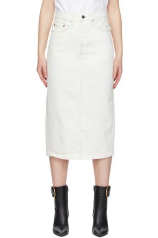 White Denim Mid-Length Skirt | SSENSE