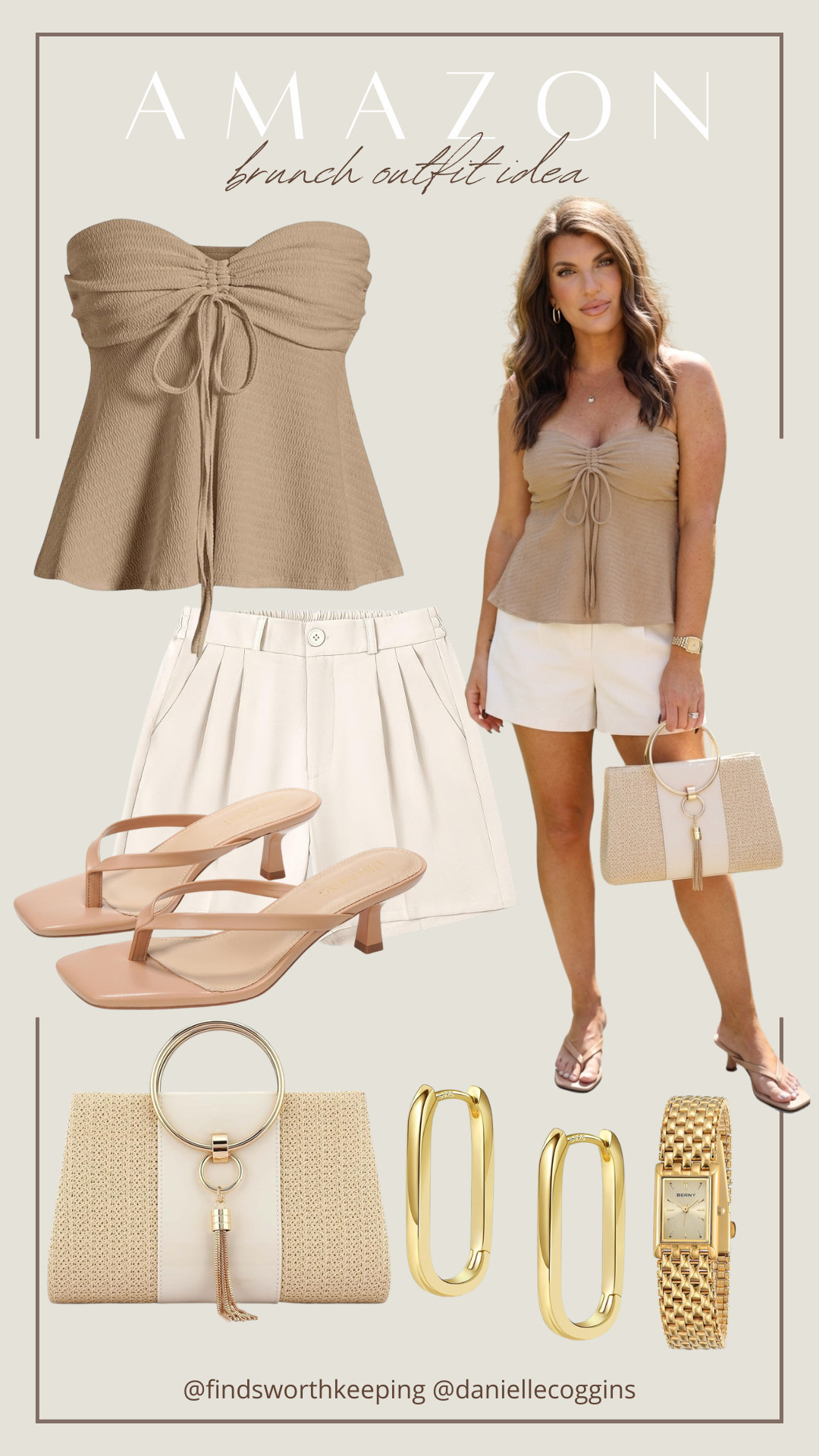 The perfect neutral brunch outfit or vacation outfit 🤍 This effortlessly chic look features a flattering ruched strapless top paired with high-waisted cream shorts for a light, breathable, and feminine silhouette. Designed for comfort and style, this outfit is ideal for warm weather days when you want to look put together with minimal effort.

Styled with neutral heeled sandals, a woven statement handbag, and gold accessories, this look gives a clean, elevated aesthetic that’s perfect for brunch, vacation, daytime events, or casual outings.

brunch outfit ideas women, neutral summer outfit women, beige outfit aesthetic, cream shorts outfit, strapless top outfit women, ruched top outfit, summer outfit casual chic, amazon outfit ideas women, vacation outfit ideas women, beachy outfit aesthetic, effortless summer outfit women, minimal style outfit women, neutral capsule wardrobe summer, affordable amazon fashion finds, everyday summer outfit women, clean girl aesthetic outfit, light neutral outfit women, sandals outfit women, woven handbag outfit, casual brunch outfit women 

 #LTKootd #LTKmomlife #LTKMidsize