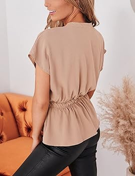 Womens Button Down Blouses Casual Peplum Summer Tops Dressy Chiffon Work Blouse | Amazon (US)