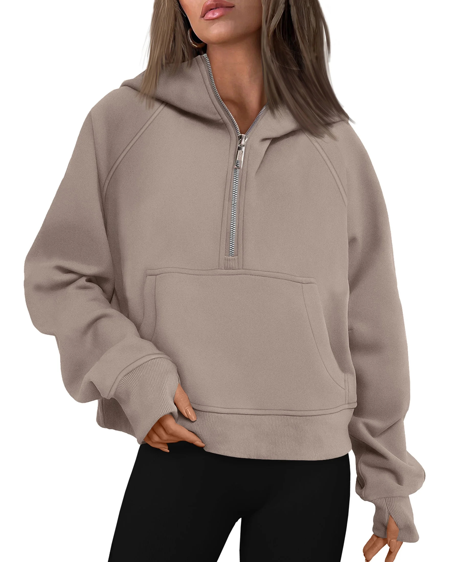 SUNBS Hoodies for Women Half Zip Pullover Oversized Hoodies Y2k Quarter Zip Sweatshirts Thumb Hol... | Walmart (US)