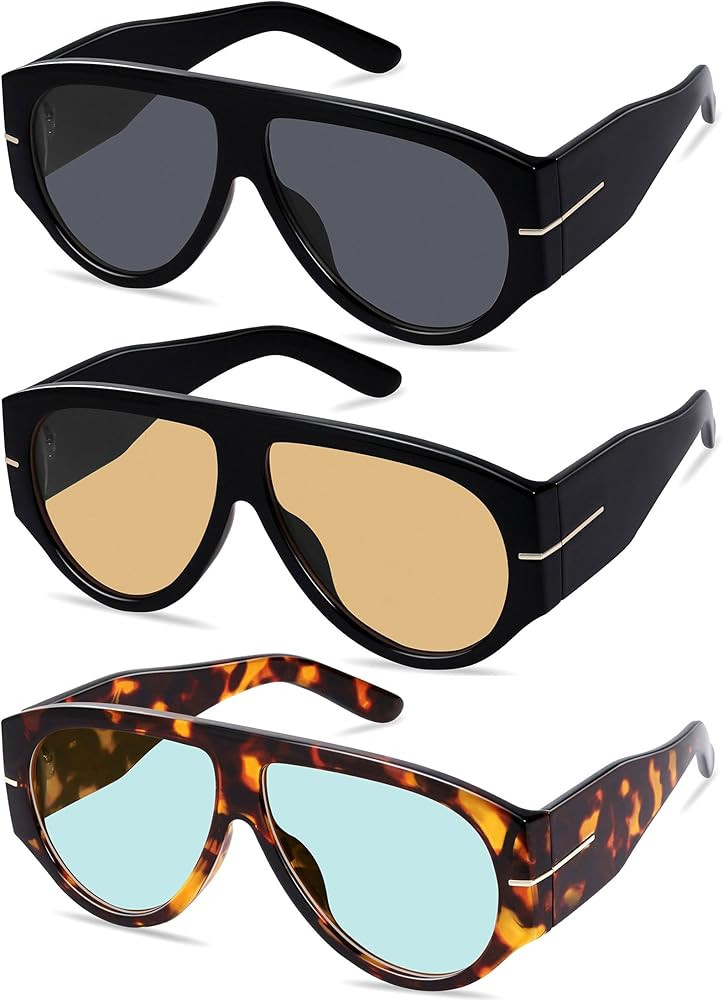 Oversized Retro Aviator Sunglasses for Women Men Trend 70s Thick Classic Vintage Style Sun Glasse... | Amazon (US)