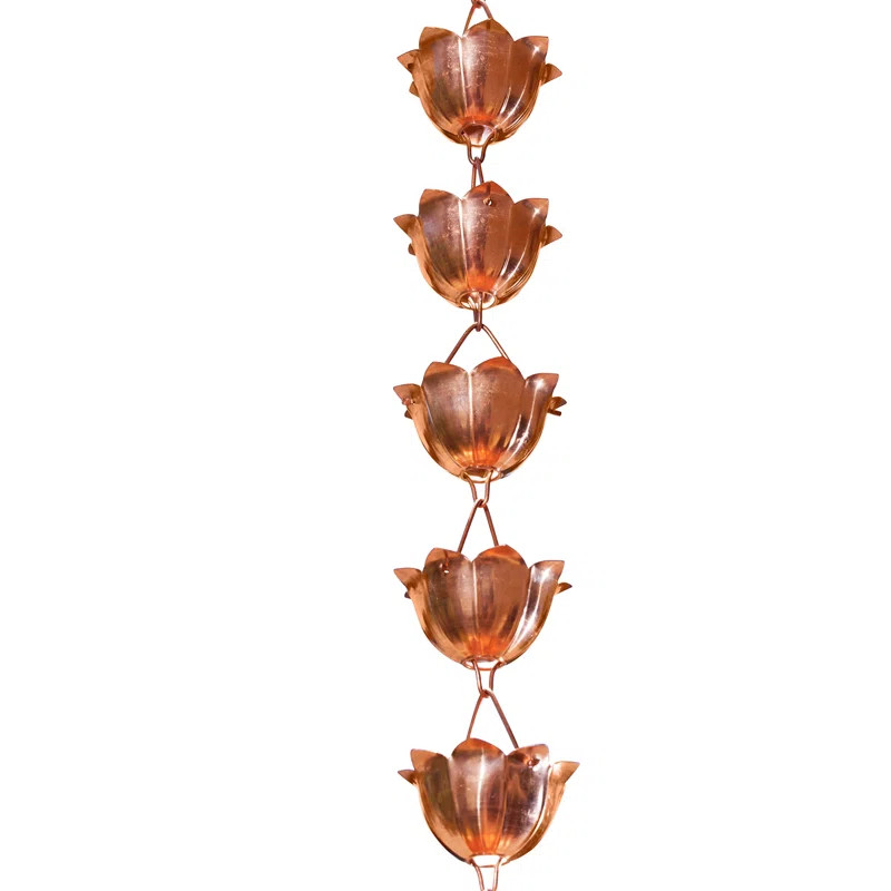 Pure Copper Lotus Large Cup Rain Chain, 8-1/2 Feet Length | Wayfair North America