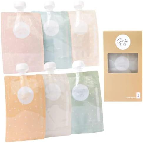 Sweetie Sips Reusable Food Pouches 6-Pack 6oz Baby Food Storage Refillable Toddler Squeeze Pouch ... | Amazon (US)