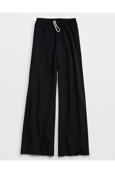 OFFLINE By Aerie OTT Fleece Super Wide Leg Pant Women's True Black XXS | American Eagle Outfitters (US & CA)