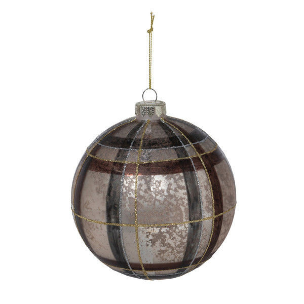 Amelia Cabin Plaid 5" Round Glass Ornament, Set of 3 | Scout & Nimble
