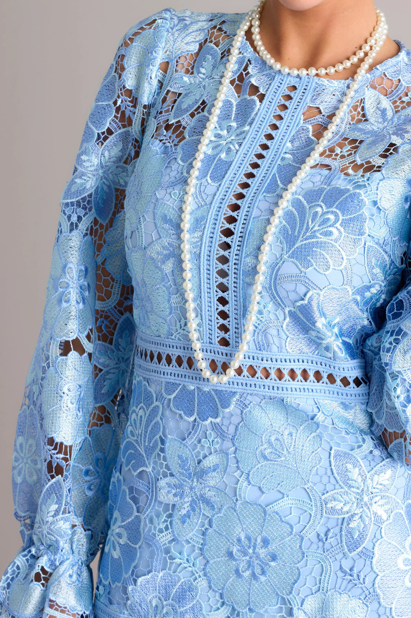 Keep It Authentic Light Blue Floral Embroidered Mini Dress | Red Dress