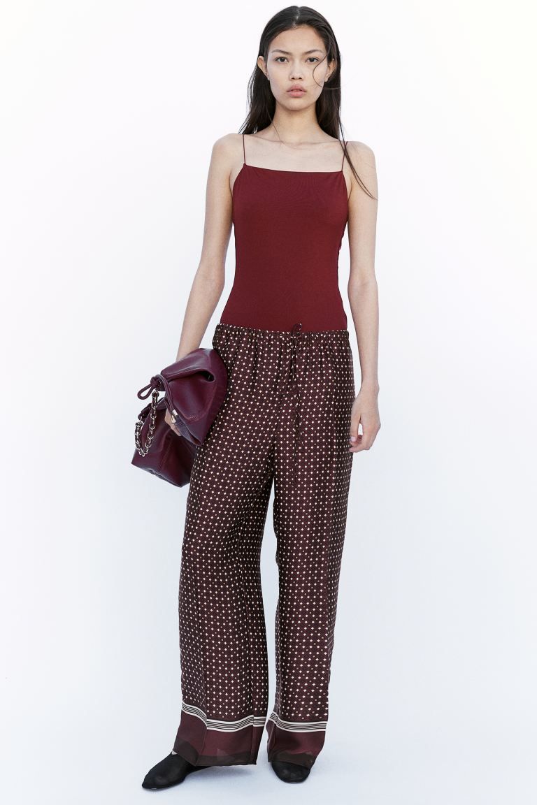 Pull-on Pants - High waist - Long - Burgundy/patterned - Ladies | H&M US | H&M (US + CA)