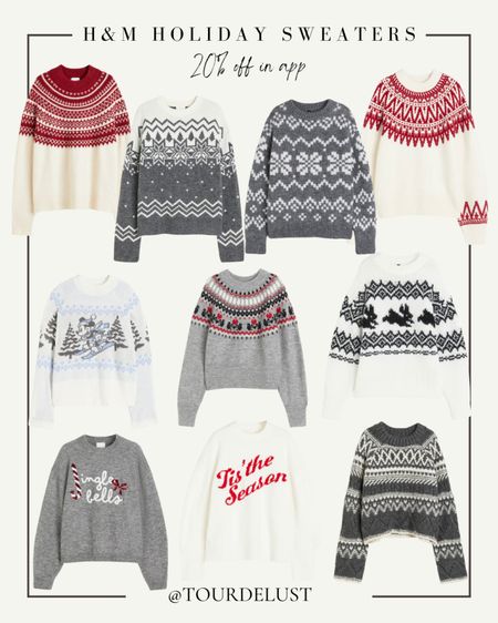 Holiday H&M sweaters 20a% off in app 

Christmas sweaters, holiday sweaters, holiday outfits 

#LTKSeasonal #LTKHoliday #LTKsalealert