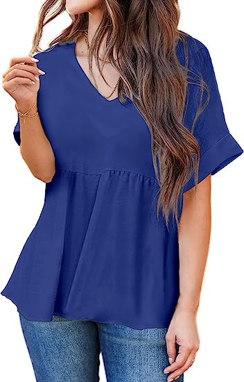 luvamia Blouses for Women Dressy Casual Babydoll Flowy Tops V Neck Tunic Tops Loose Fit Batwing S... | Amazon (US)