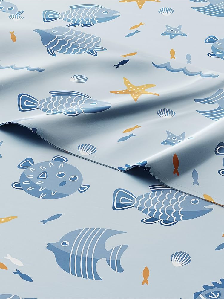 Kids Full Size Fish Bed Sheets - 4 Piece Fish Sheet Set - Sea Animal Themed Bedding - Ultra-Soft,... | Amazon (US)