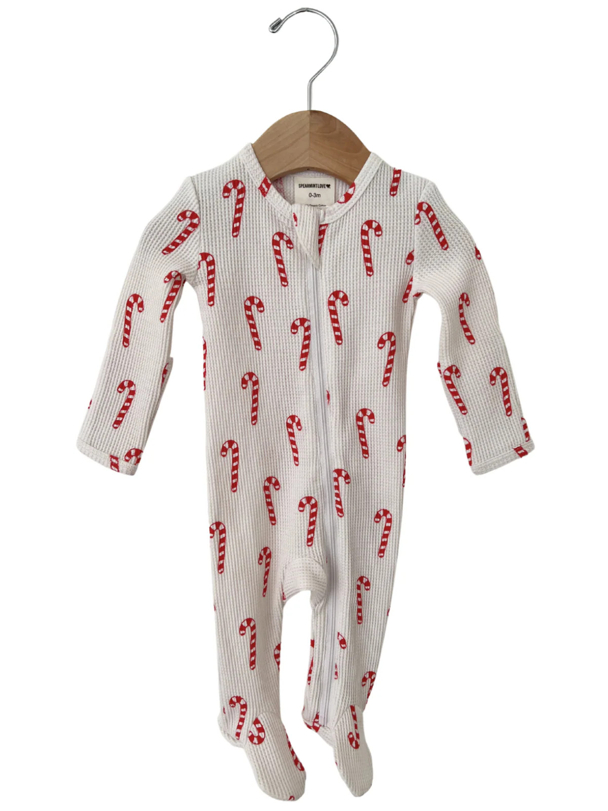 Organic Waffle Basic Zip Footie, Candy Cane | SpearmintLOVE