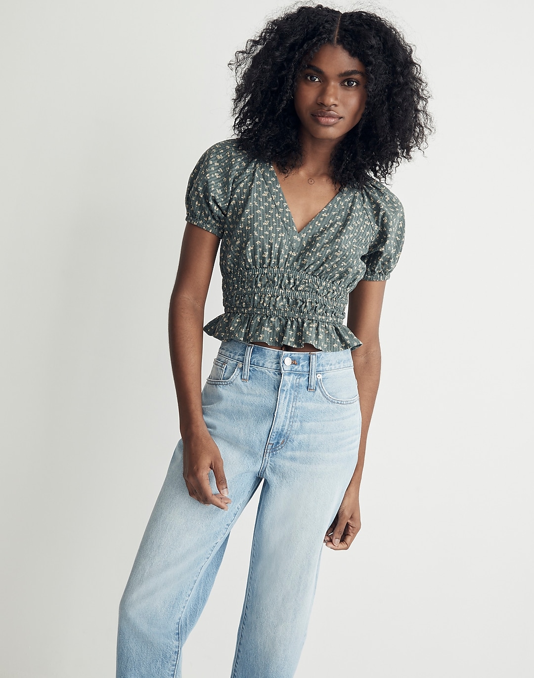 Poplin Puff-Sleeve Smocked Crop Top in Bitsy Bouquet | Madewell