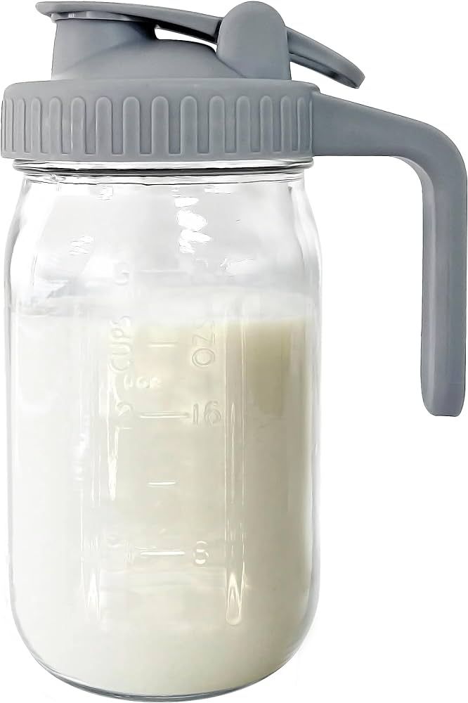 Breast Milk Pitcher, Mason Jar 32 oz, Heavy Duty Wide Mouth Jar with Flip Cap Lid and Pour Spout ... | Amazon (US)
