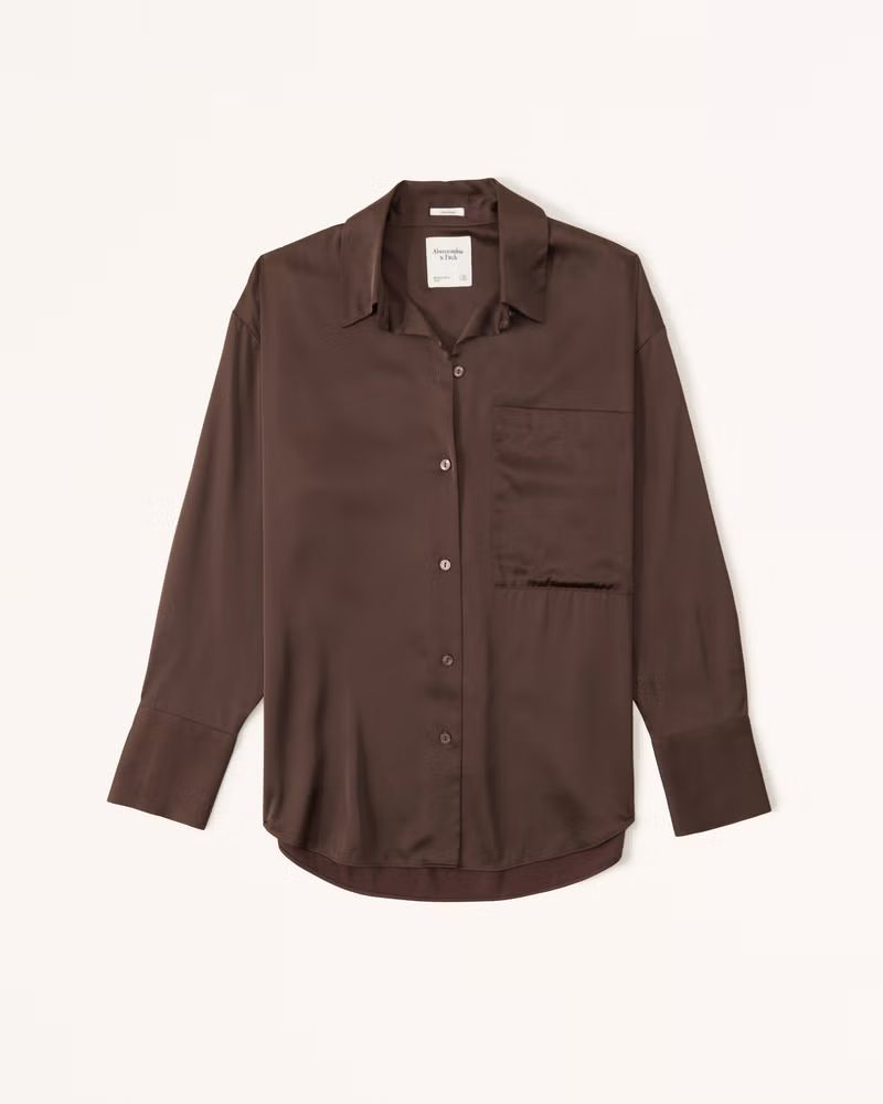 Long-Sleeve Oversized Satin Button-Up Shirt | Abercrombie & Fitch (US)