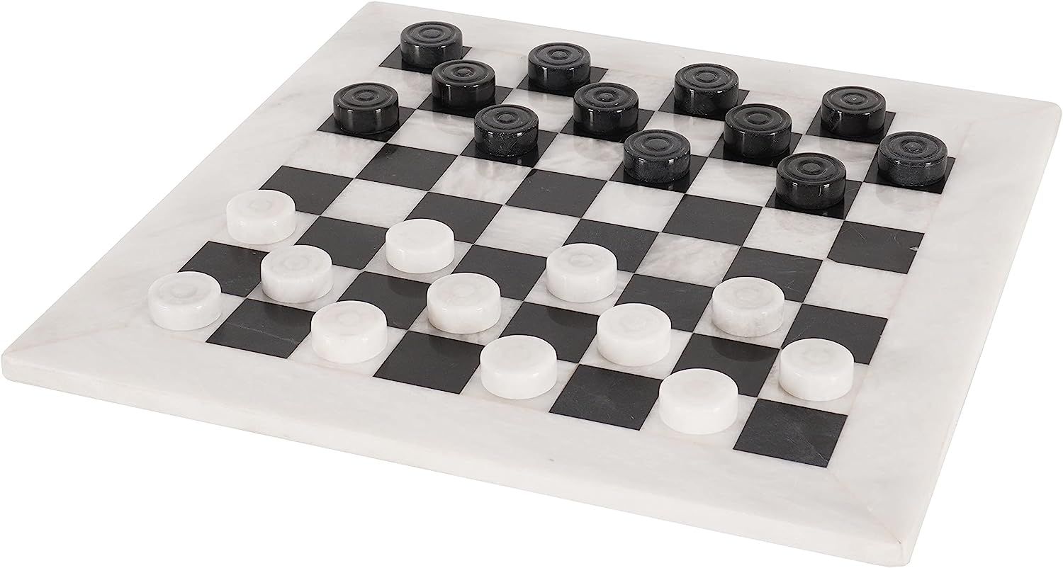 RADICALn Checkers Board Game 15 Inches White and Black Handmade Marble Tournament Checker Set - D... | Amazon (US)