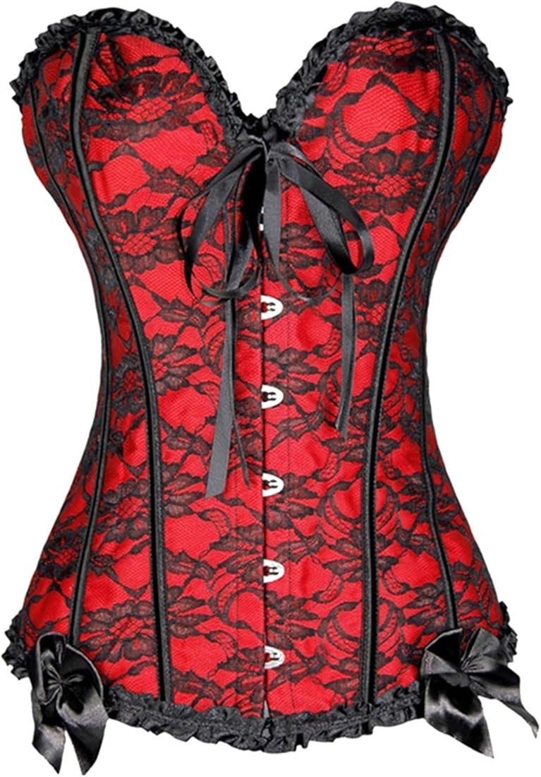 Corset Top for Women Plus Size Lace Up Waist Cincher Shapewear Lingerie Bustier Corsets Overbust | Amazon (US)