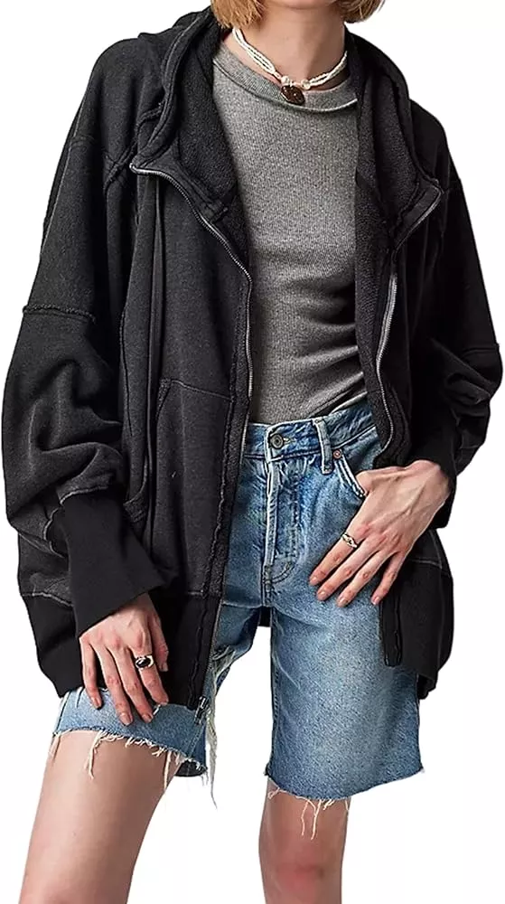 MISSACTIVER Women Oversized Full Zip Up Hoodie Jacket Long Sleeve