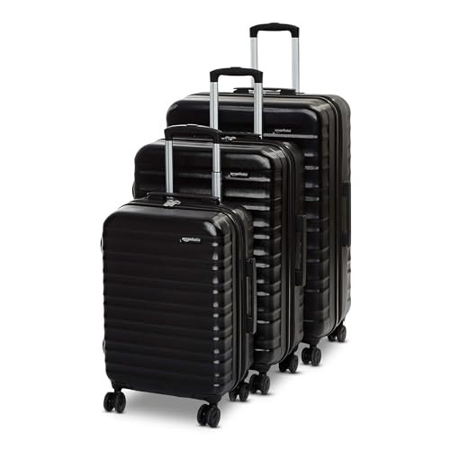 Amazon Basics 3-Piece Hardshell Luggage Set (21", 26", 30"), Scratch-Resistant Expandable Suitcases with Multi-directional Wheels and Telescoping Handle, Black | Amazon (US)