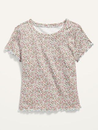 Printed Short-Sleeve Rib-Knit Lettuce-Edge T-Shirt for Girls | Old Navy (US)