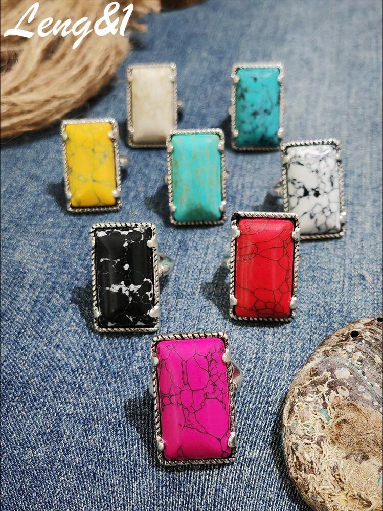 1pc Women's Vintage Style Adjustable Turquoise Ring, Natural Multi-Color, Suitable For Daily Wear | SHEIN