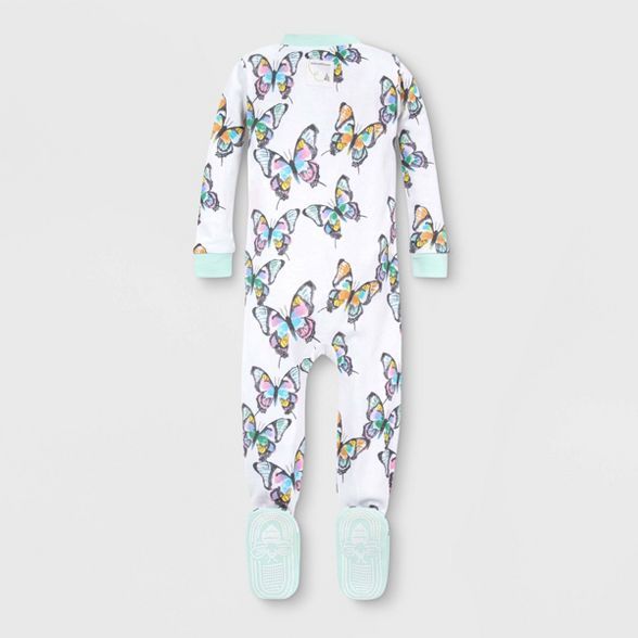 Burt's Bees Baby® Baby Girls' Organic Cotton Butterflies Footed Pajama - Green | Target