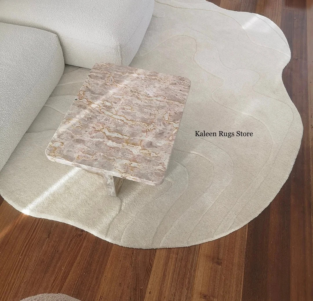 Modern Abstract High Low Pile Solid Color Designer Irregular Shape Woolen Hand Tufted Area Rug fo... | Etsy (US)