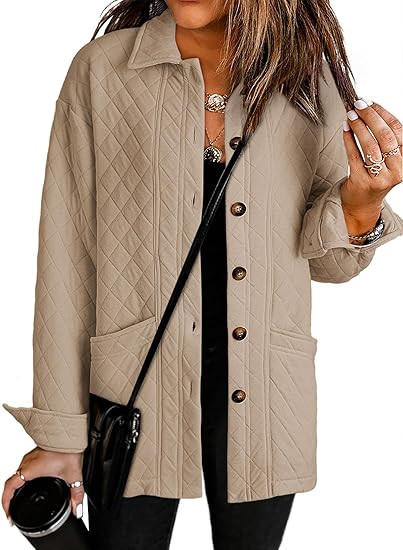 Dokotoo Casual Quilted Jackets for Women Button Down Collared Long Sleeve Shirts Fall Jackets wit... | Amazon (US)