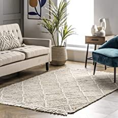 nuLOOM Brooklyn Textured Trellis Wool Fringe Area Rug, 5' x 8', Beige | Amazon (US)