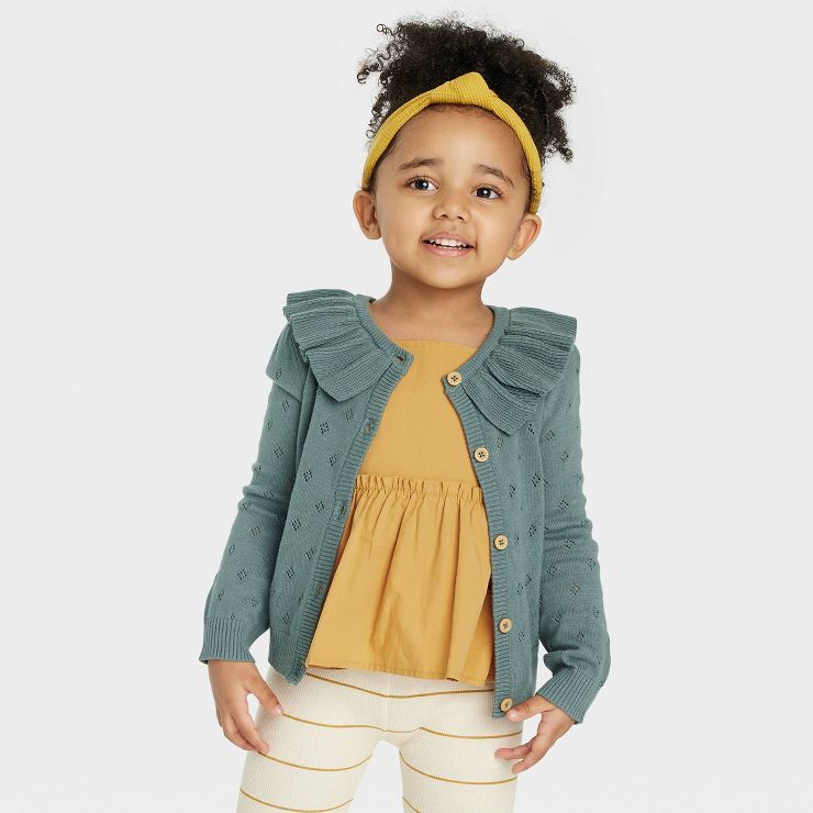 Grayson Collective Toddler Girls' Pointelle Cardigan - Teal Blue | Target