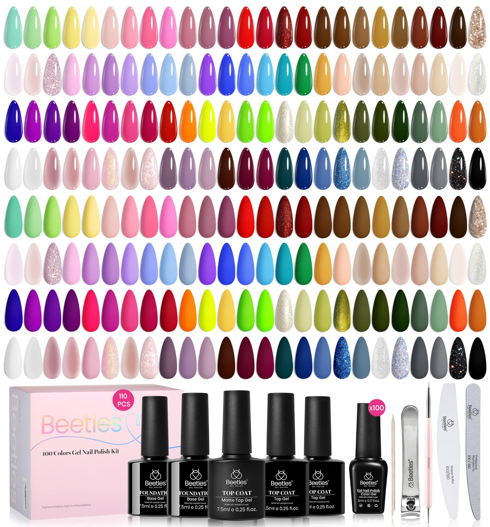 Beetles 110 PCS Gel Nail Polish Set, 100 Colors Infinite Inspiration All Season Red Brown Green B... | Amazon (US)