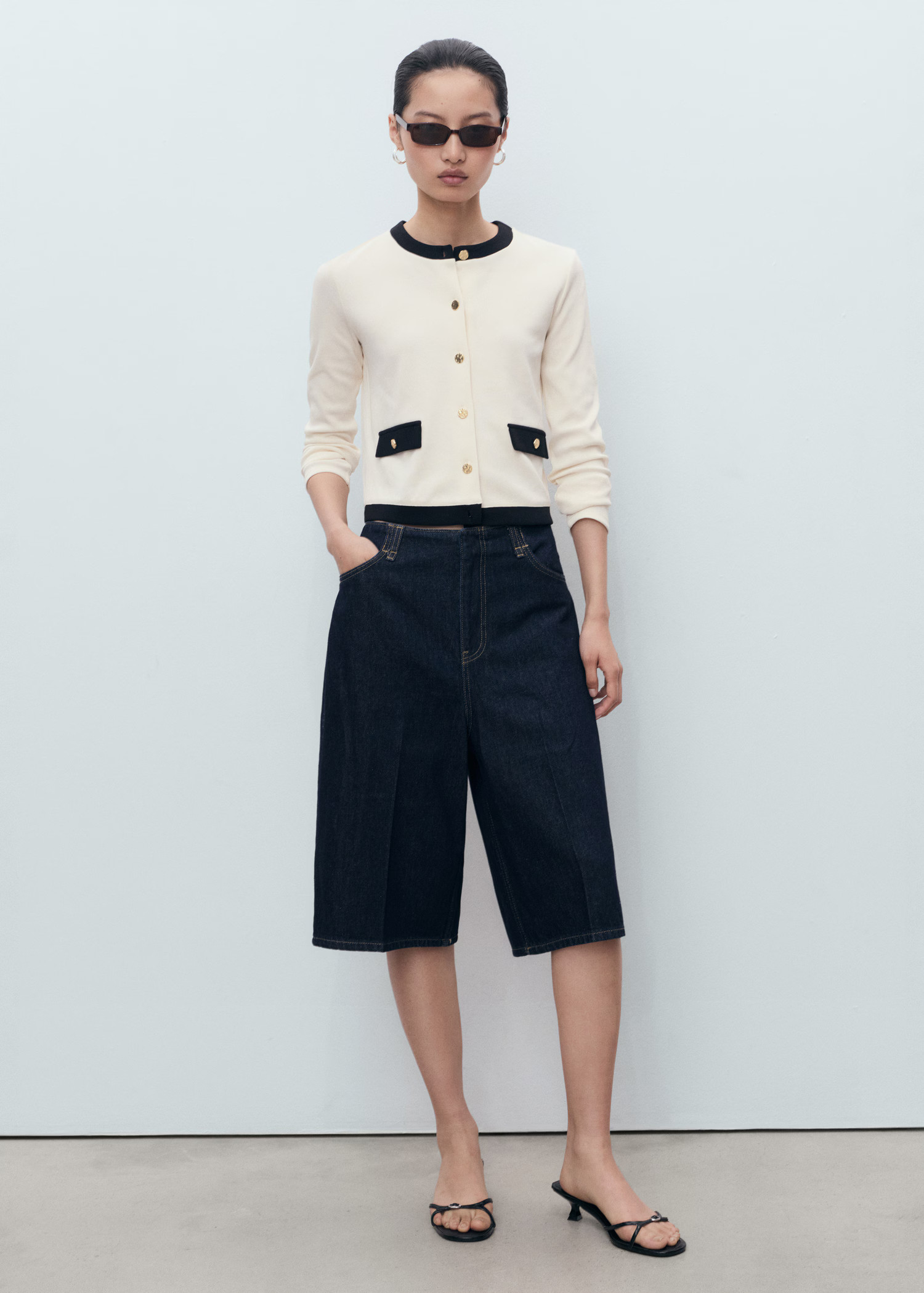 Contrasting cotton cardigan - Women | MANGO United Kingdom | MANGO (UK)