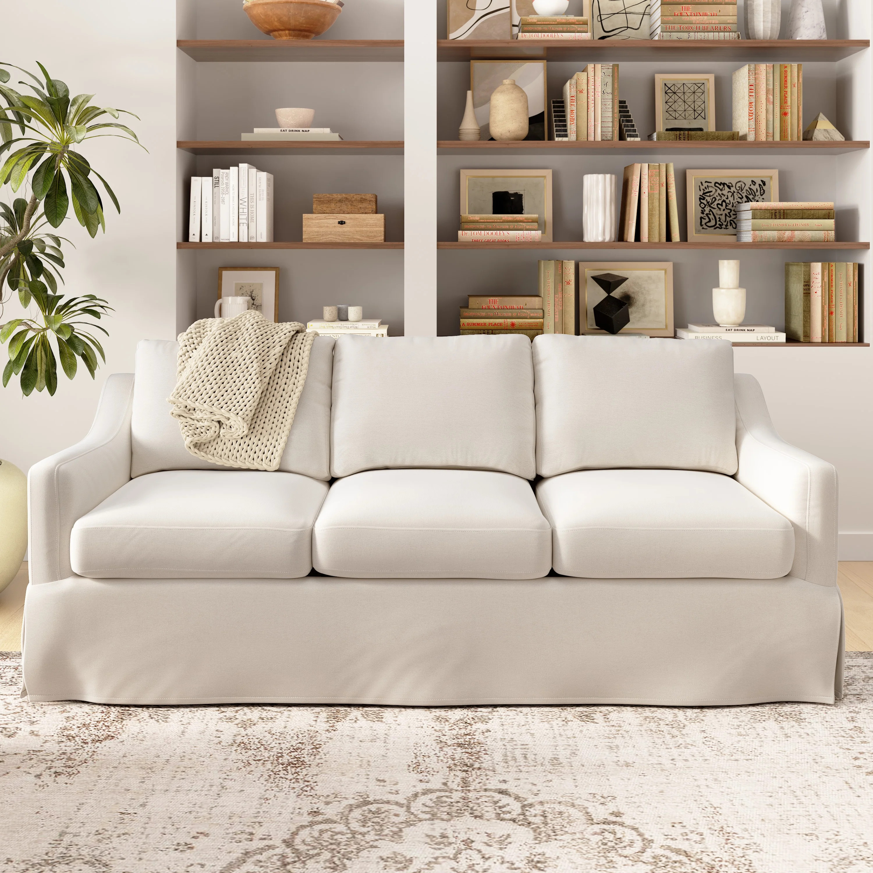 Bush Home Harper 80W Sofa with Slipcover in Ivory Basketweave Fabric | Walmart (US)