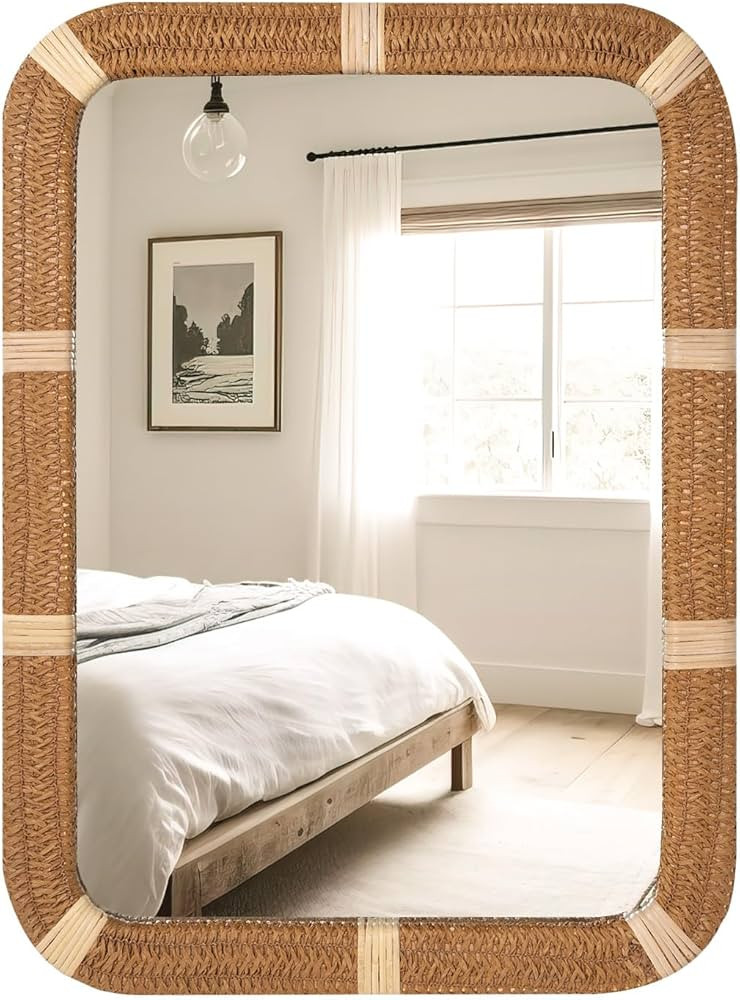 ULIKE Rectangle Rattan Wall Mirror, 22x30 Inch Rustic Farmhouse Wall Decor with Wicker Frame, Boh... | Amazon (US)