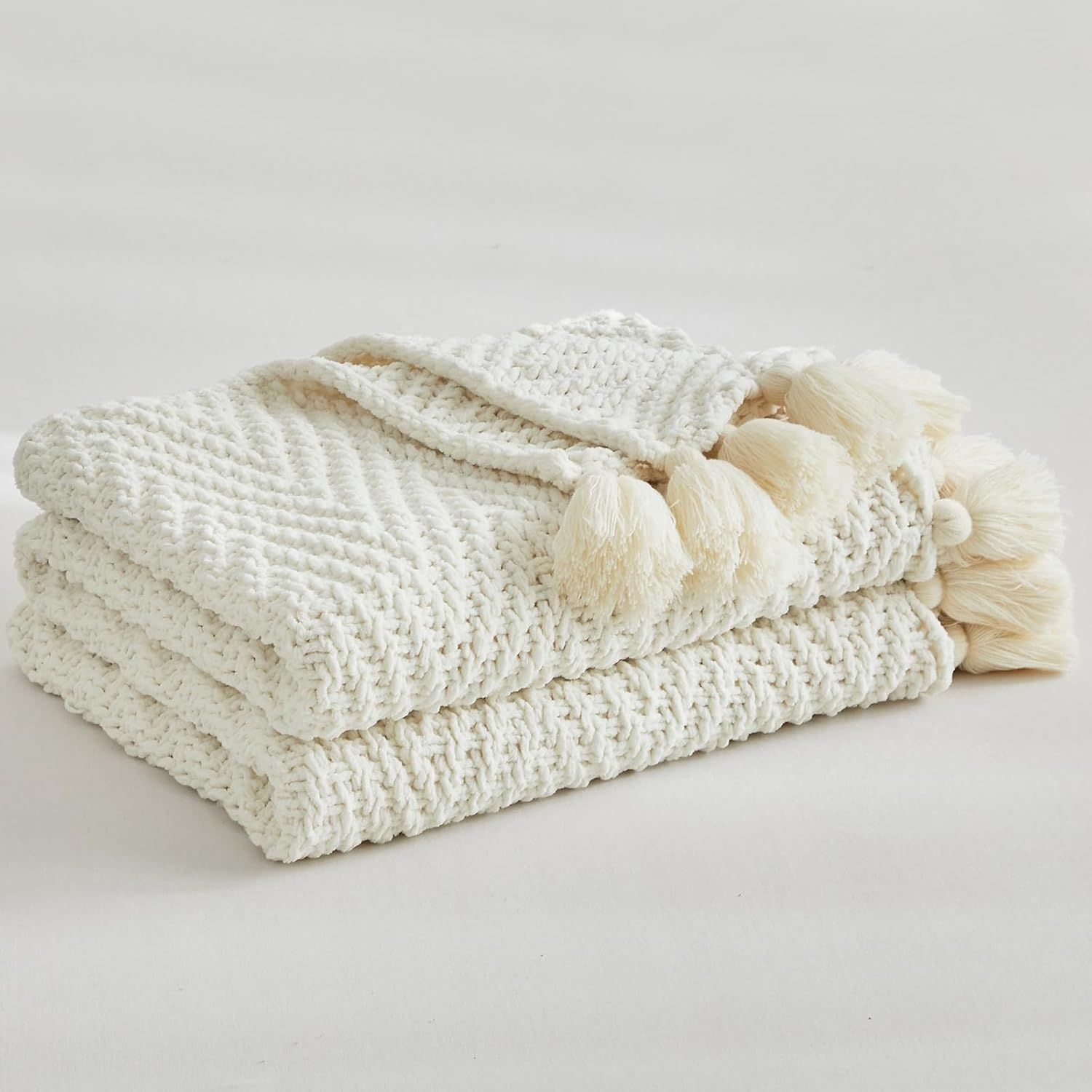 Longhui bedding Cream Knitted Throw Blanket with Fringes, Farmhouse Home Decor Boho Lightweight C... | Amazon (US)