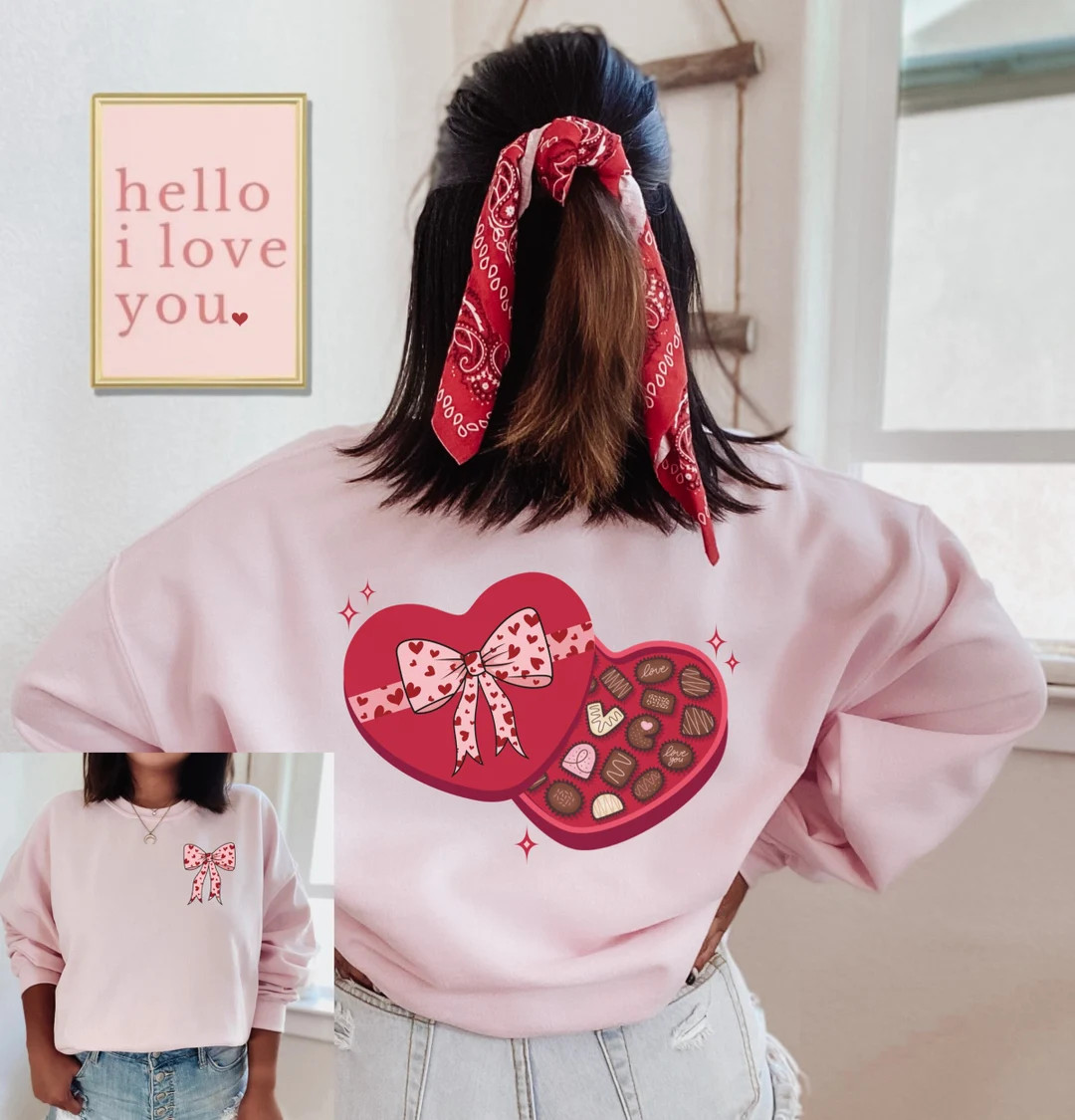 Valentine Sweatshirt, Valentines Day Shirt, Valentine Bow, Valentine Chocolate, Heart Shirt, Love... | Etsy (US)
