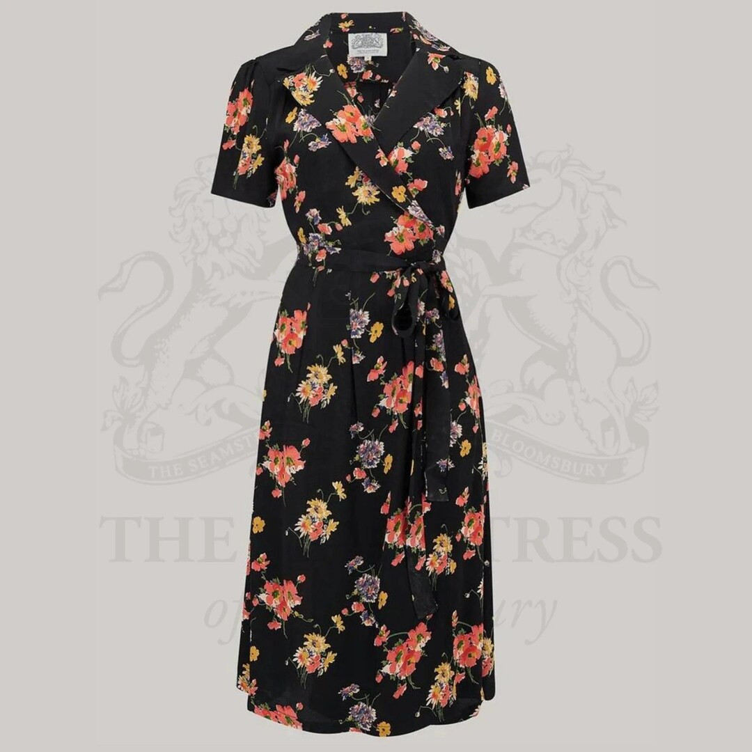 Peggy Wickelkleid in Schwarz Mayflower | Vintage 1940s Style Damen Kleid | Die Näherin von Bloom... | Etsy (US)