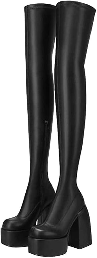 AMINUGAL Womens Over The Knee Boots Platform Chunky Block High Heel Round Toe Zip Tight High Boot... | Amazon (US)