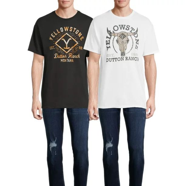 Yellowstone Men's & Big Men's White and Black Short Sleeve Graphic T-Shirt, 2-Pack - Walmart.com | Walmart (US)